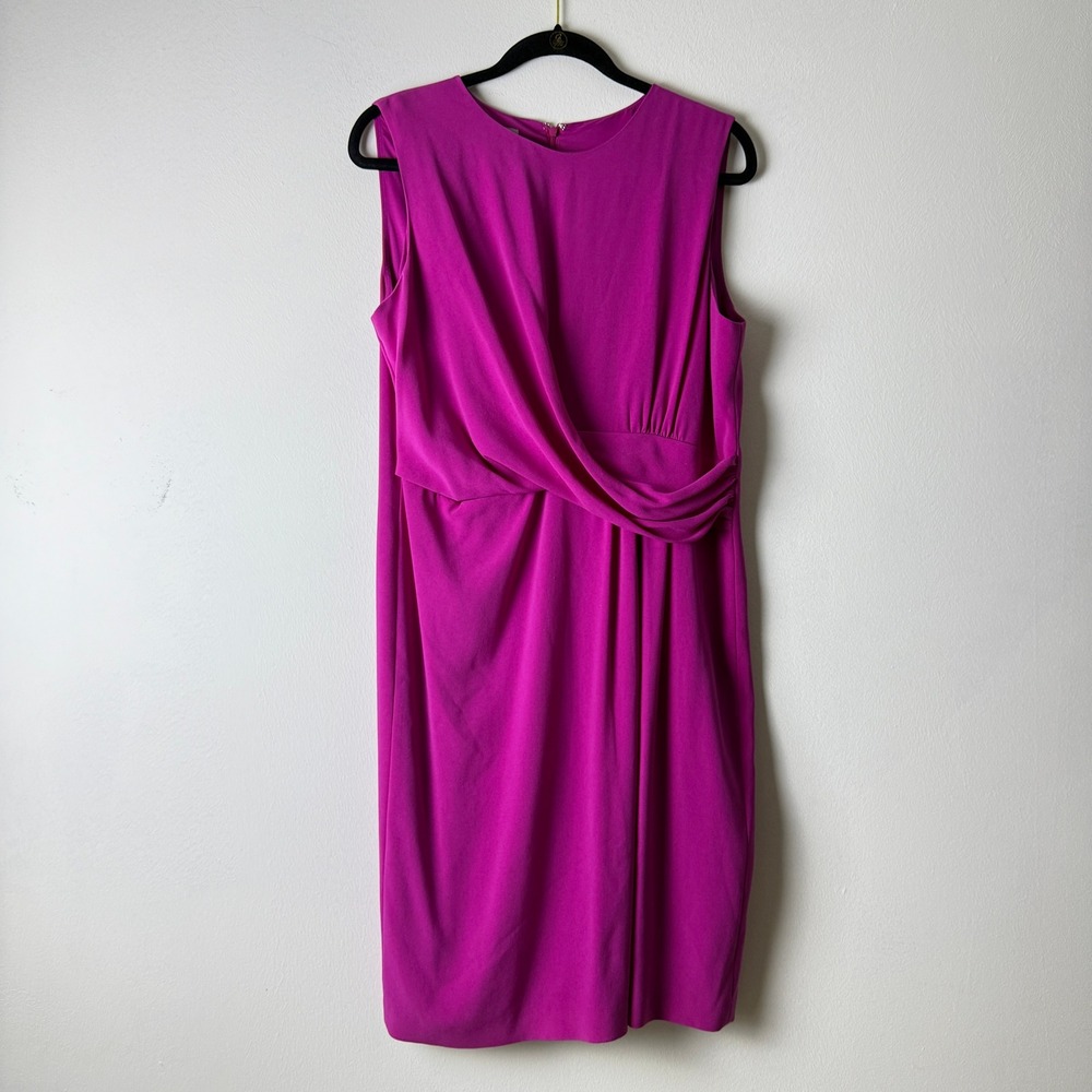 Hobbs London Fuchsia Sheath Dress US 12 Sleeveless Draped‎ Waist Knee Length